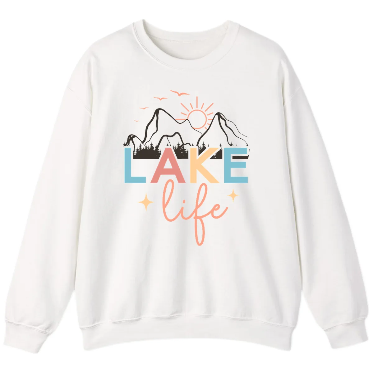 Mountain Lake Life Typography Sweatshirt in White